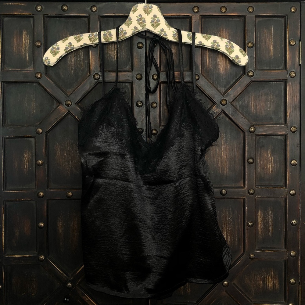 LF Satin Halter Black Lace Top